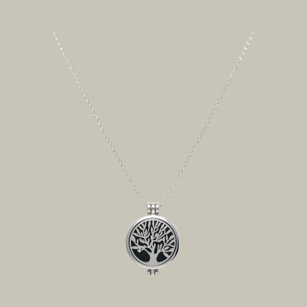 Tree of Life Essential Oil Diffuser Locket Necklace Silver Tone Aromatherapy